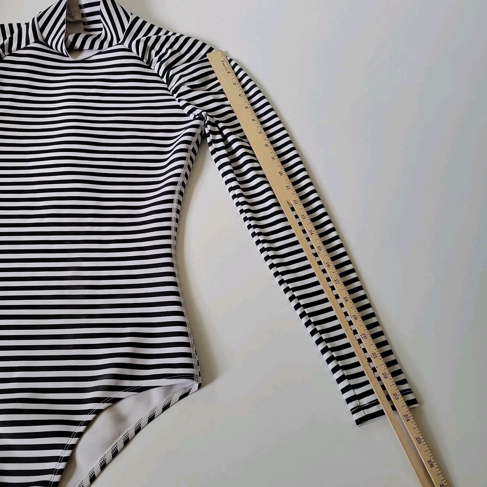 Seea Black and White Striped Long Sleeve One-Piece Swimsuit - Picture 10 of 12